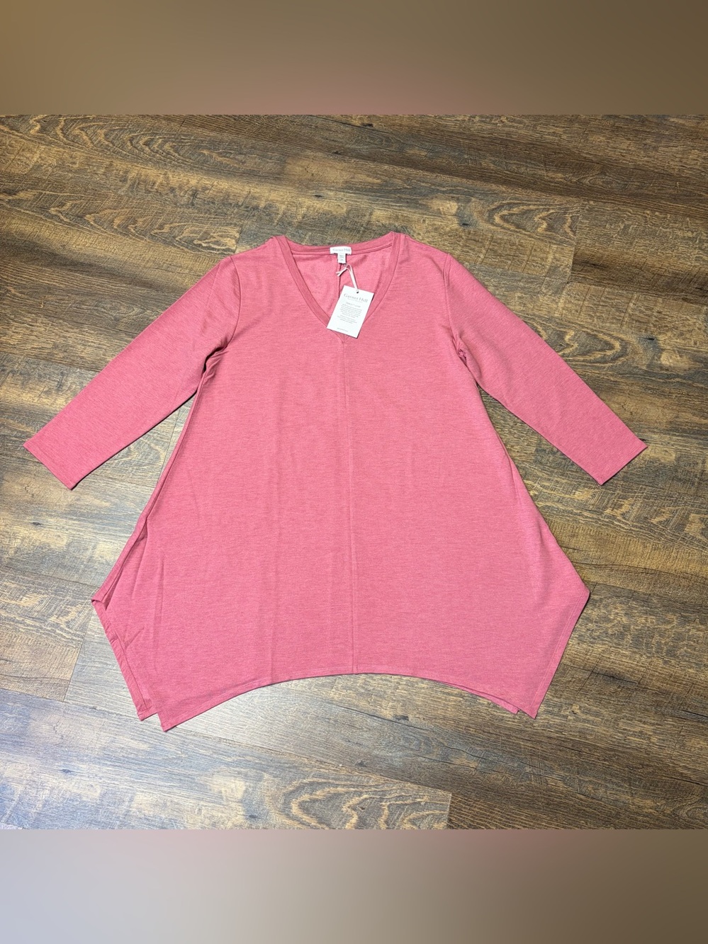 NEW Garnet Hill Tunic Top Size Medium Salmon Pink Lagenlook Stretch Asymmetrical